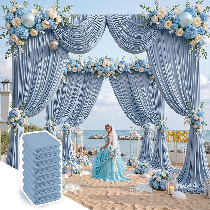 40 ft x 10 ft Wrinkle Free Dusty Blue Backdrop Curtain for Parties, 8 Panels 10ft Polyester Dusty Blue Photo Backdrop Drapes for Graduation Birthday Wedding Party Stage Curtains by Outpain