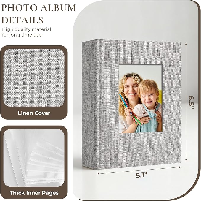 Vienrose 4x6 Small Photo Album, 2 Pack, 100 Photos, Grey | Linen Cover, Mini Photo Album, Baby Memory Book, Wedding Family Travel - Image 4