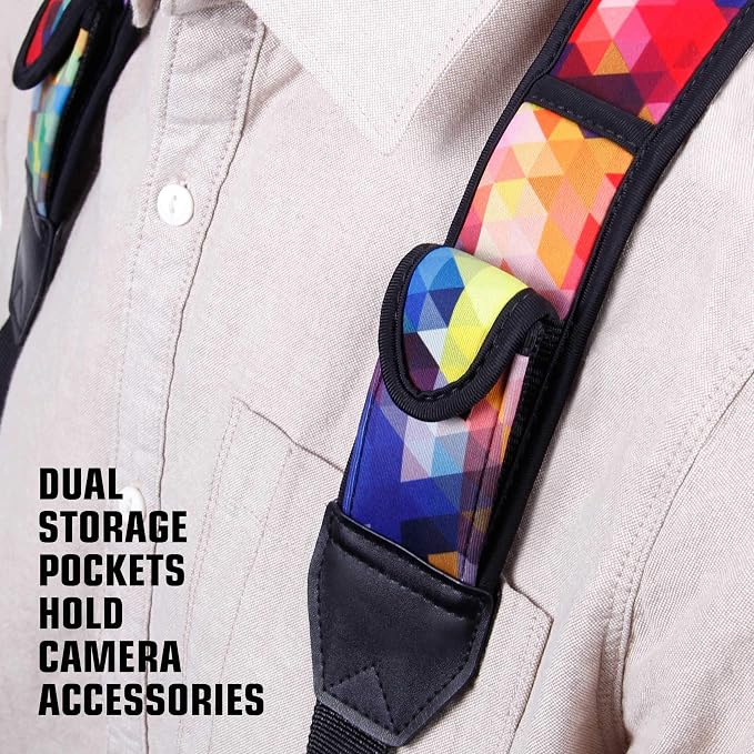 USA Gear DSLR Camera Strap Chest Harness with Quick Release Buckles, Geometric Neoprene Pattern and Accessory Pockets - Compatible with Canon, Nikon, Sony Point and Shoot and Mirrorless Cameras - Image 3