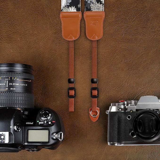 Padwa Lifestyle Camera Strap - 2" Cowhide Leather Head Cotton Camera Straps for Photographers,Vintage Japanese Art Print Adjustable Neck & Shoulder Strap for ALL DSLR/SLR Cameras(Grey Crane) - Image 6