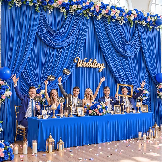 6 Panels Royal Blue Backdrop Curtains for Wedding Party Wrinkle Free Backdrops Curtain Drapes Fabric Decorations Photo Back Drop Cloth for Baby Shower Photography Stage Reception 30ft(W) x 12ft(H) - Image 2