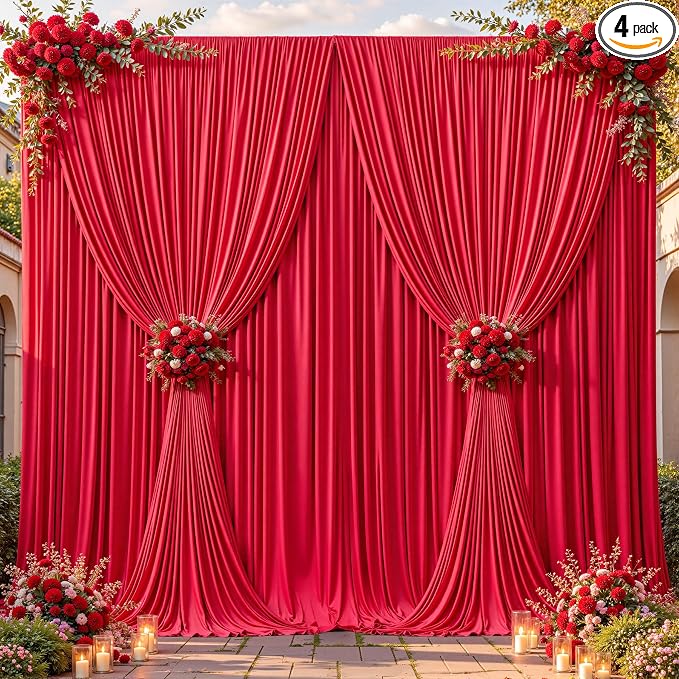 16ftx10ft Wrinkle Free Red Backdrop Curtain - 10 Feet Photography Backdrop Drapes, Silky Polyester Back Drop Cloth for Wedding Baby Shower Balloon Arch Background by Unknown