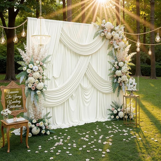 10ft x 8ft Ivory Backdrop Curtain for Parties, Polyester Photo Backdrop Drapes for Wedding Birthday Baby Shower Party Photography Background Home Decor - Image 4