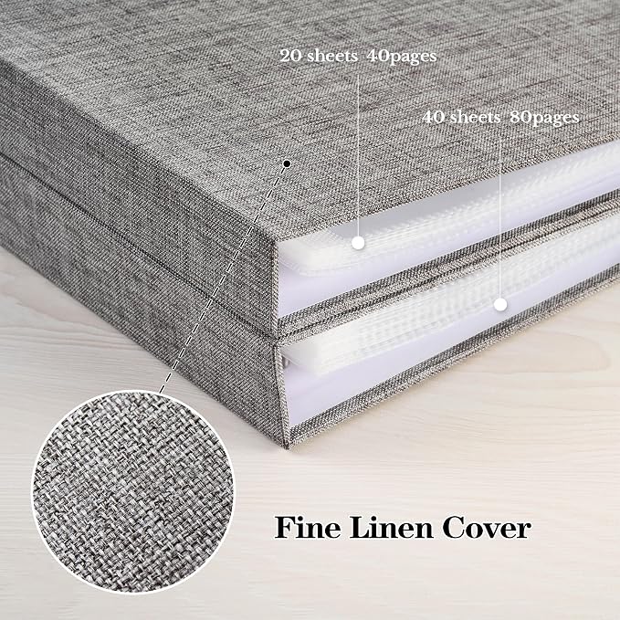 Mublalbum 8x8 Inch 3 Ring DIY Scrapbook Photo Album 40 Pages, Grey | 3 Ring Binder Scrapbook, Linen Cover, 20 Plastic Sleeves 40 Pages, Memory Book for Wedding, Baby, Family, DIY Projects - Image 6