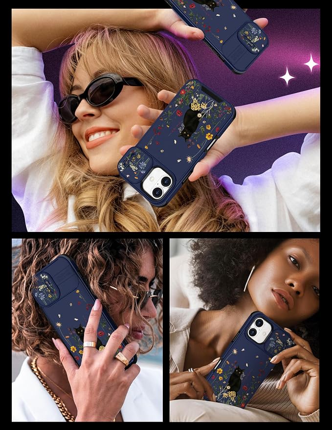 for iPhone 16 Case - Women Cute Phone Cover Girly Pretty Fancy Unique Aesthetic Design Slide Camera Cover Protective Case for Apple for iPhone 16,Black Cat - Image 6