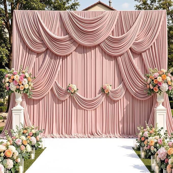 20ftx10ft Wrinkle Free Dusty Pink Backdrop Curtains for Parties, Silky Polyester Photo Backdrop Drapes 4 Panels 5x10ft Back Drop Cloth for Wedding Birthday Baby Shower Photography Background - Image 8