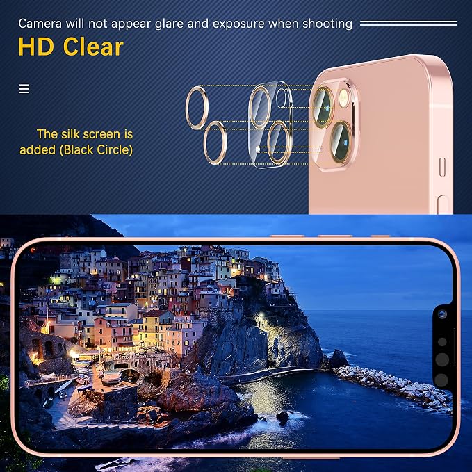UniqueMe for iPhone 13 6.1"/13 Mini 5.4" Camera Lens Protector-Gold Circle | 3 Pack-Camera Lens Protector, Tempered Glass, Case Friendly, New Version, Scratch-Resistant, Easy Installation - Image 5