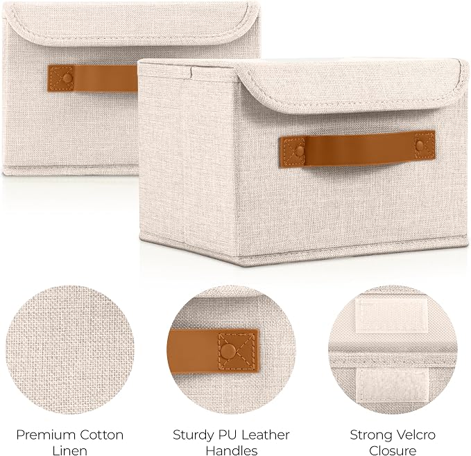 Decorative Linen Storage Boxes with Lids - Spacious Set of 2 Organizer Bins | The Perfect Small Container for Home Decor - Safely Store Photos, Documents and Memory Box Keepsakes in Style - Image 4