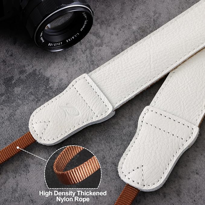 Padwa Lifestyle Milky White Leather Camera Strap - 1.5" Soft Full Grain Cowhide Camera Straps for Photographers, Soft Suede Fabric Padded Leather Strap with Quick Release fits All Cameras - Image 5