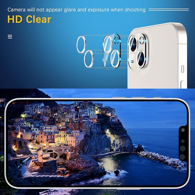 UniqueMe for iPhone 13/13 Mini Camera Lens Protector-Silver Circle | 3 Pack,13 6.1"/13 Mini 5.4"-Camera Lens Protector, Tempered Glass, Case Friendly, New Version, Scratch-Resistant - Image 5