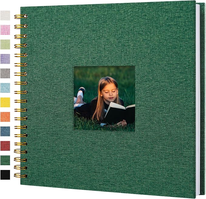 10"x10" Scrapbook Photo Album Linen Cover 20 Sheets 40 Pages White Paper | Green Hardcover Kraft White Pages Memory Book, for Travel Wedding Guest Book Christmas Baby Shower Fits 4x6 & Instant Photos by Hiwhy