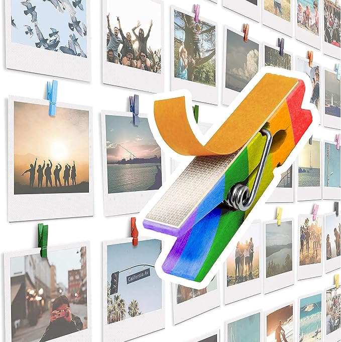 20 Pack Mini Self Adhesive Clips for Pictures - Mixed Colors Wood Clip Photo Holders for Wall, Poster Hanger, Photo Cards Hanging Display Board & Picture Boards, Artwork Photos Holders Card Room Decor by TOROS