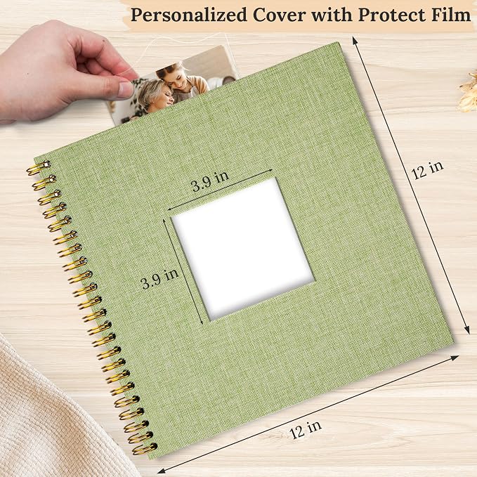 12"x12" Scrapbook Photo Album Linen Cover 40 Sheets 80 Pages White Paper | GrassGreen Hardcover Kraft White Pages Memory Book, for Travel Wedding Guest Book Christmas Baby Fits 4x6 & Instant Photos - Image 2