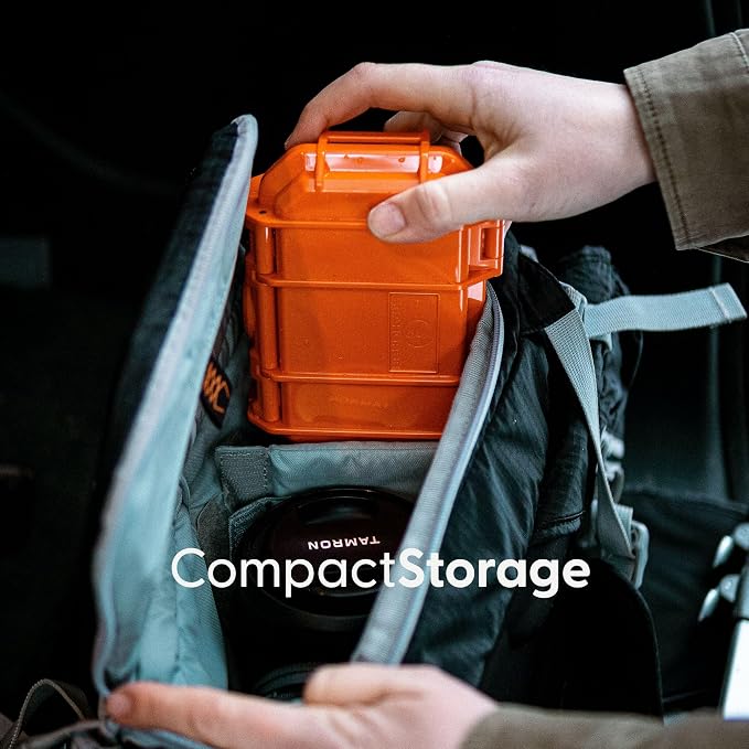 Evergreen Dry Box Tech Organizer – For Camera, Cables, Hard Drives, Memory Cards, Keys, Compatible with GoPro, Airtags (Small, Rubber Boot, Orange) - Image 5