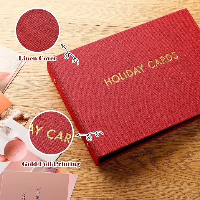 Spiareal Holiday Card Greeting Card Binder Album 6x8, Red | 100 Pages, Clapperboard Movie Design, Photo Holder for Party Wedding, Postcard Storage Organizer, Memory Keepsake Book - Image 4
