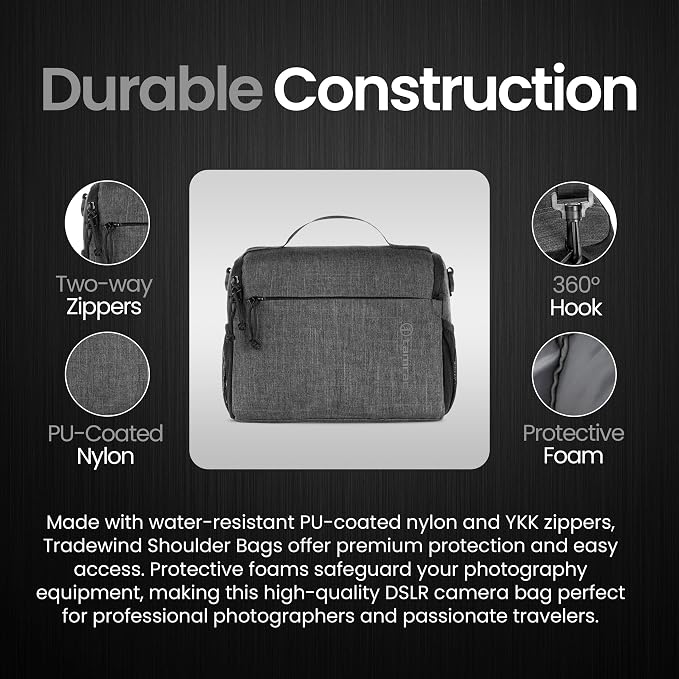 Tamrac Tradewind 6.8 Camera Bag for Photographers, Camera Case for Photography Accessories, Compact Camera Shoulder Bag for DSLR and Mirrorless Cameras, Crossbody Camera Bag for Women Men – Dark Grey - Image 6