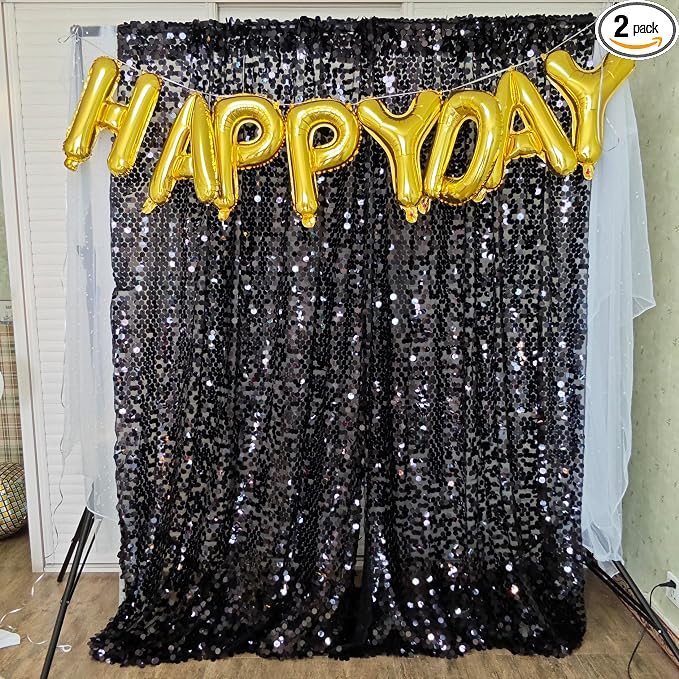 9FTx10FT Black Large Sequin Backdrop for Halloween Party, 1 Panel | 18MM Large Sequins, Glitter Sparkle Photography, Party Wedding Birthday, Wall Decor by HMQIANG