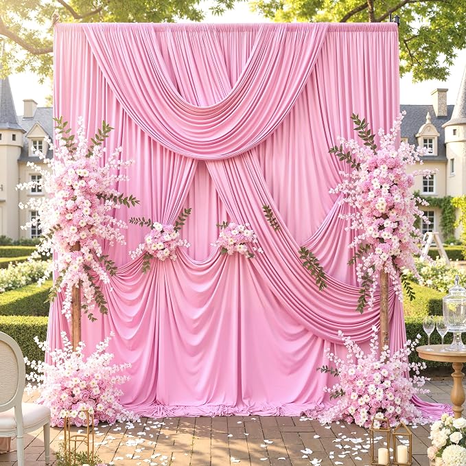 20ftx10ft Wrinkle Free Pink Backdrop Curtain for Parties, 4 Panels Silky Polyester Photo Backdrop Drapes Back Drop Cloth for Wedding Birthday Photography Background Baby Shower Decor - Image 3
