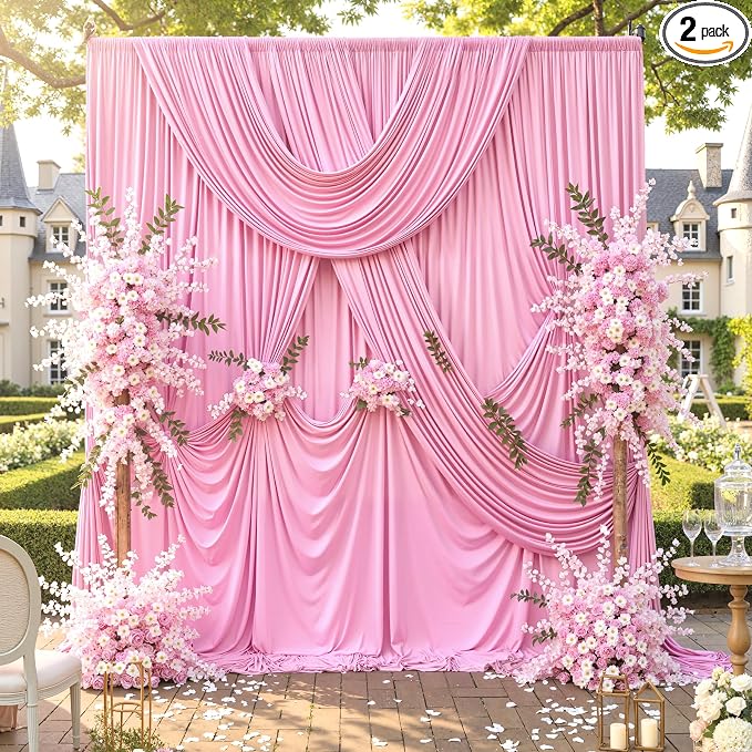 Wrinkle Free Pink Backdrop Curtain for Parties Background, Silky Photo Curtains Backdrop Drapes 2 Panels Back Drop Cloth for Wedding Birthday Photography Baby Shower Decor,10ftx10ft by CO-AVE