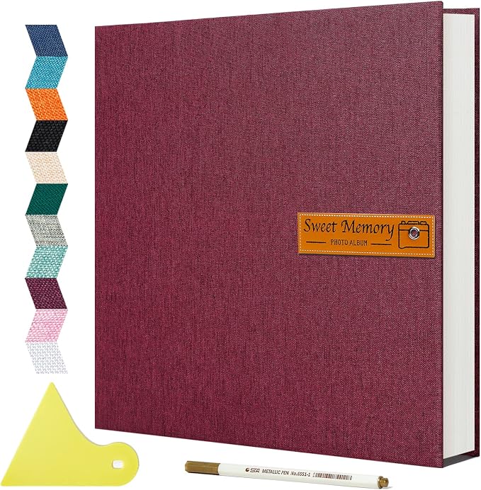 Spbapr Large Photo Album Self Adhesive Magnetic Scrapbook,DIY Scrapbook Album for 4x6 5x7 8x10 Picture,40 Pages Linen Cover Memory Book for Wedding Family Baby Pets, with Metallic Pen and Scraping by Spbapr