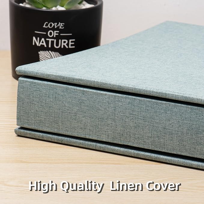 Large Photo Album Self Adhesive 4x6 8x10 10x12 Scrapbook Magnetic DIY Length 13 x Width 12.8 (Inches) 120 Sticky Pages Linen Cover Album(Green), 13''x12.6'' 120Pages - Image 5