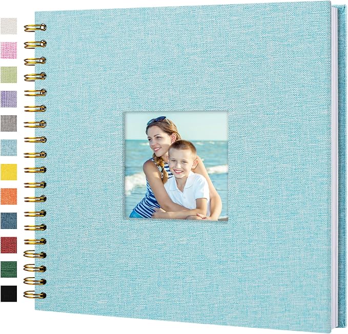 10"x10" Scrapbook Photo Album Linen Cover 20 Sheets 40 Pages White Paper | Blue Hardcover Kraft White Pages Memory Book, for Travel Wedding Guest Book Christmas Baby Shower Fits 4x6 & Instant Photos by Hiwhy