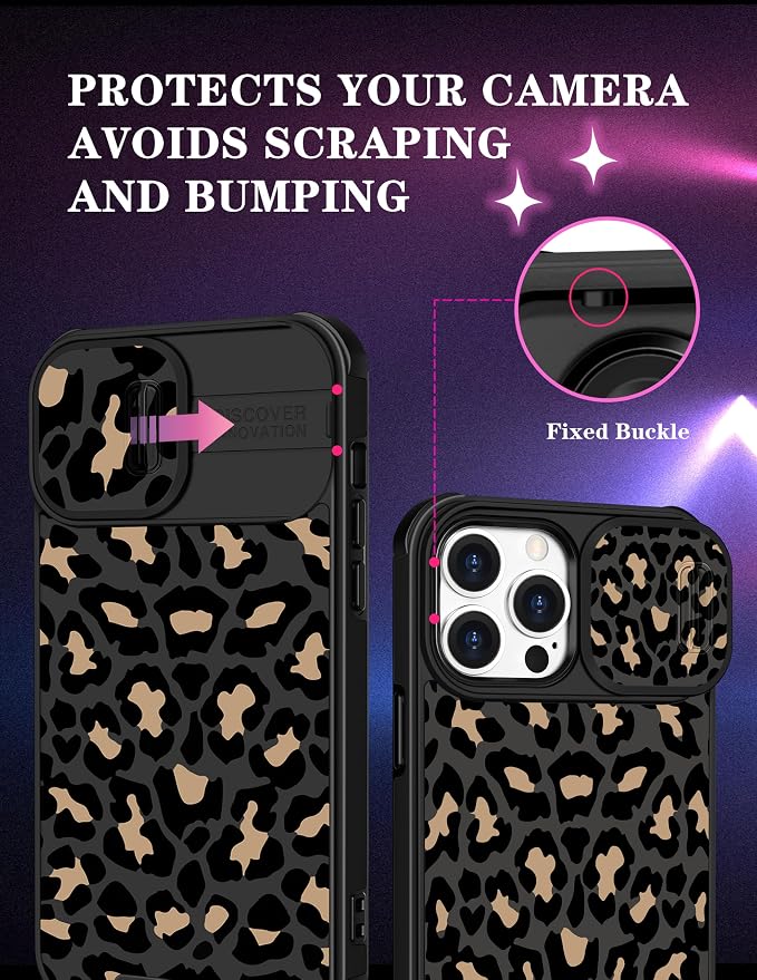 Case for iPhone 12 Pro Max Black Luxury Phone Cover | 2in1, Leopard, for Women Girls, Cheetah Animal Print, Design, with Slide Camera Cover, Protective, Pattern, Cute Cases, 6.7'' - Image 3
