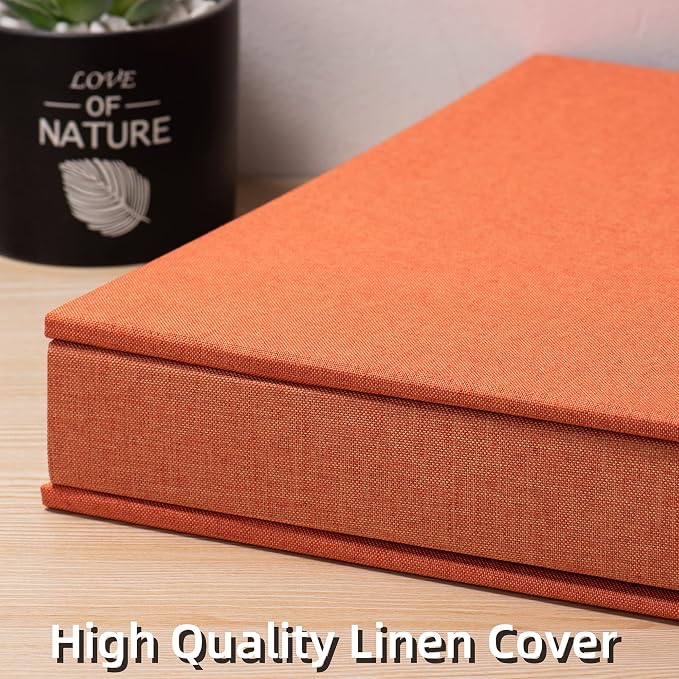 Large Photo Album Self Adhesive 4x6 5x7 3x5 8x10 Scrapbook Magnetic Album DIY Scrap Book Length 13 x Width 12.8 (Inches) 120 Black Sticky Pages Linen Cover DIY Photo Album(Orange) - Image 4