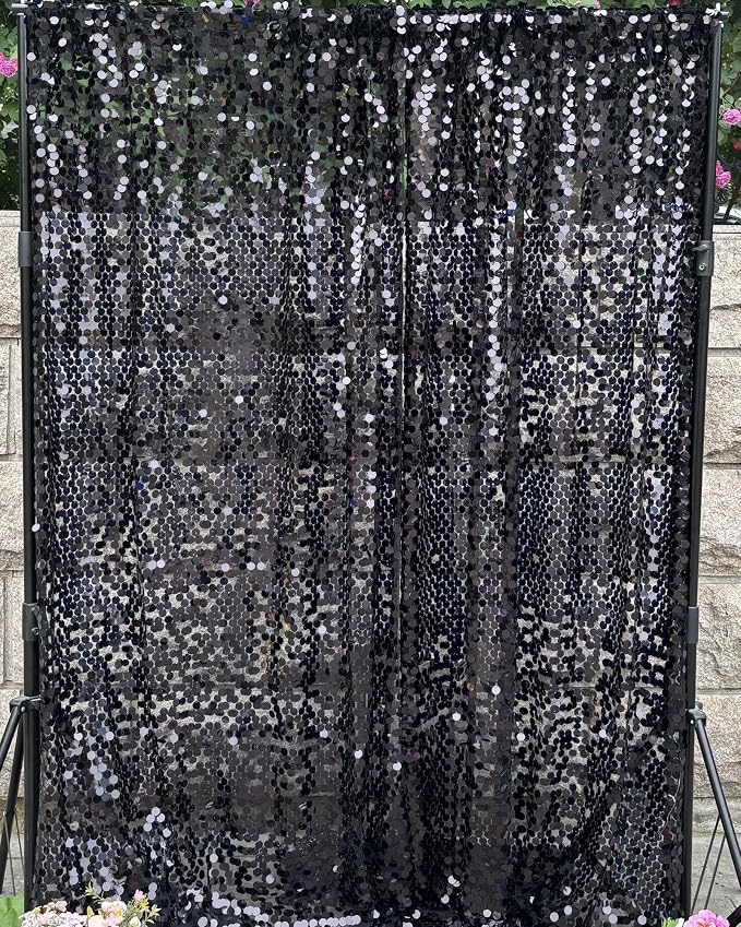 Black Sequin Backdrop, 4x10 Feet, Large 18MM, 2 Panel | Payette Shimmer, Photobooth Props, for Wedding, Home Decoration Supplies - Image 4