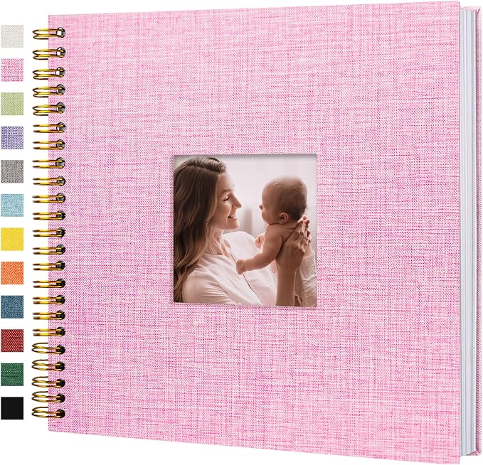 12"x12" Scrapbook Photo Album Linen Cover 40 Sheets 80 Pages White Paper | Pink Hardcover Kraft White Pages Memory Book, for Travel Wedding Guest Book Christmas Baby Shower Fits 4x6 & Instant Photos by Hiwhy