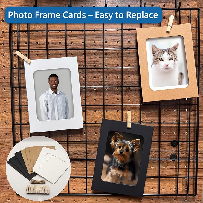 NACETURE Heavy Duty Grid Wall Panels, 12 x 12 Inch, Black, 2 Pack | Double-wire reinforced design supports up to 30 lbs and includes hooks and accessories for versatile wall displays. - Image 7