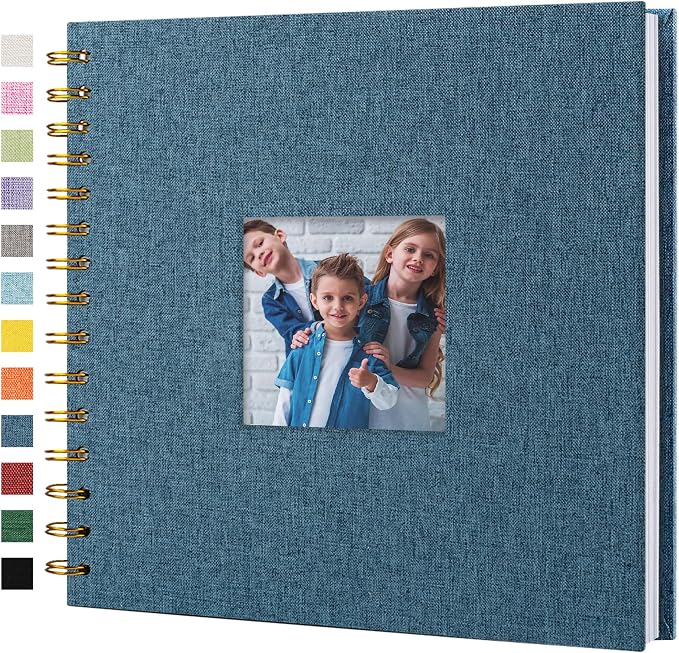 8"x8" Scrapbook Photo Album Linen Cover 20 Sheets 40 Pages White Paper | Navy Hardcover Kraft White Pages Memory Book, for Travel Wedding Guest Book Christmas Baby Shower Fits 4x6 & Instant Photos by Hiwhy