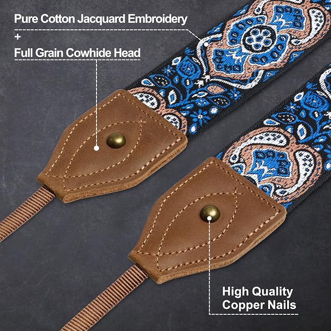 Padwa Lifestyle 2" Wide Classic Crazy Horse Art Cowhide Head Cotton Camera Straps for Photographers - Image 3