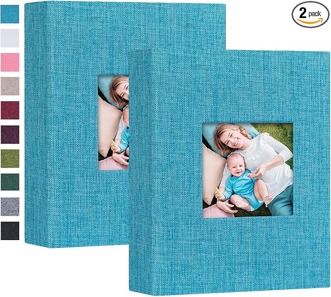 Mublalbum 2 Pack Small Photo Album 4x6, 52 Pockets, Linen Cover,Blue | Linen Cover with Display Window, 52 Vertical Pockets, Portable Mini Picture Book for Artwork Postcards, Picture Storage by Mublalbum