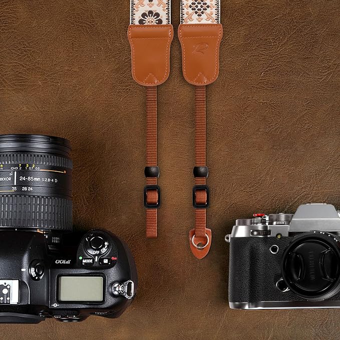Padwa Lifestyle Elegant Brown Floral Camera Strap - 2" Cowhide Head Camera Straps for Photographers,Adjustable Vintage Jacquard Embroidery Woven Cotton Shoulder Neck Strap for Cameras,Binoculars - Image 6