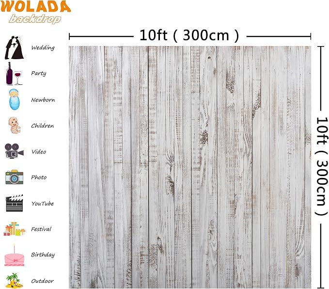 10x10FT Vintage Wood Backdrop Retro Rustic White Gray Wooden Floor Backdrops for Photography Kids Adult Photo Booth Video Shoot Vinyl Studio Prop 11890 - Image 3
