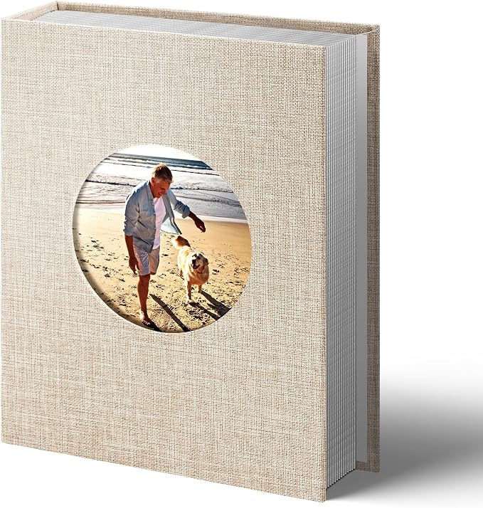 Vienrose Photo Album 4x6 Photos 100 Pockets Linen Cover Slip-in Photo Book with Round Window for Wedding, Vacation Memories, Personalized Picture Organizer, Beige by Vienrose