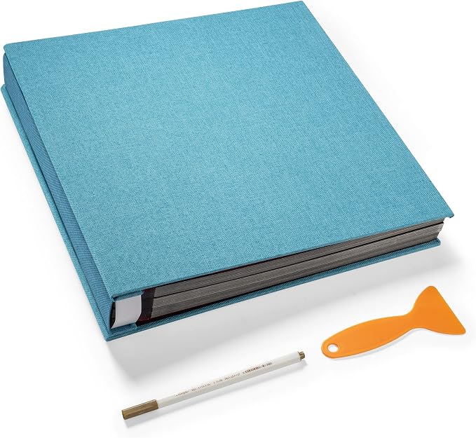 Large Photo Album Self Adhesive 4x6 5x7 3x5 8.5x11 Scrapbook Magnetic DIY - 13 x 12.8 Inches, 120 Black Sticky Pages, Linen Cover (Sky Blue) by HoneyTolly
