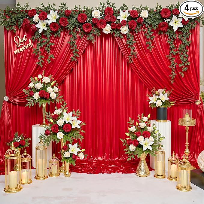 20x10ft Thick Red Glitter Backdrop Curtain Panels for Parties, Wrinkle Free Sequin Sparking Photo Backdrop Drapes, 4 Panels 5x10ft Shimmer Back Drop Cloth for Wedding Birthday Photography by Outpain
