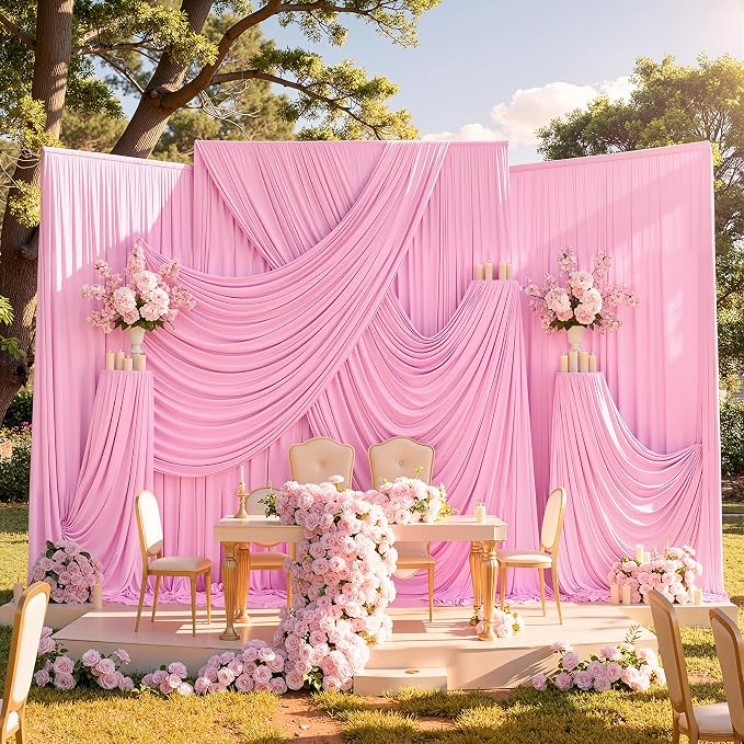 50ftx10ft Wrinkle Free Pink Backdrop Curtains for Party Background, 10 Panels 5x10ft Silky Polyester Photo Backdrop Drapes Back Drop Cloth for Wedding Birthday Photography Baby Shower Decor - Image 2