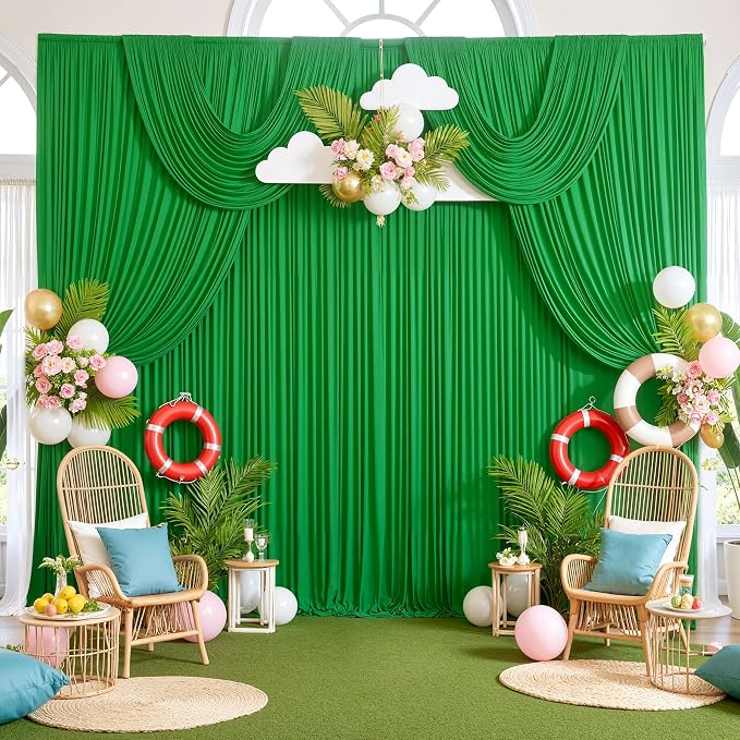 10ftx10ft Wrinkle Free Green Backdrop Curtains for Parties, Silky Polyester Photo Backdrop Drapes 2 Panels 5x10ft Back Drop Cloth for Wedding Birthday Baby Shower Photography Background - Image 7