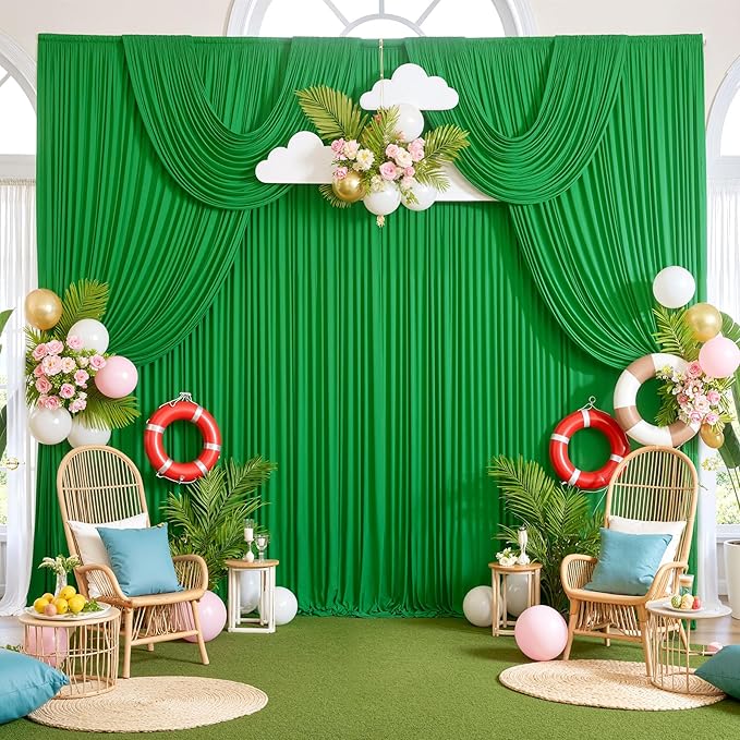20ftx10ft Wrinkle Free Green Backdrop Curtains for Parties, Silky Polyester Photo Backdrop Drapes 4 Panels 5x10ft Back Drop Cloth for Wedding Birthday Baby Shower Photography Background - Image 7