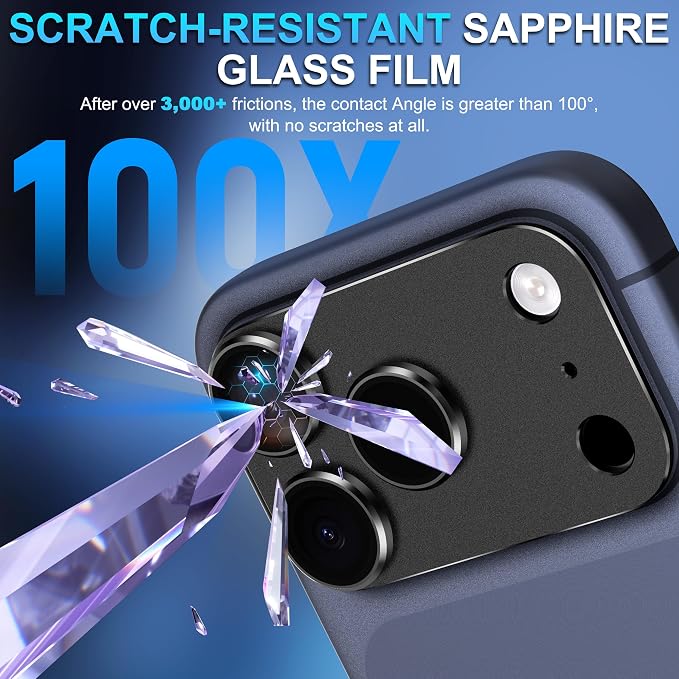 Suoman for iPhone 17 Pro Max Camera Lens Protector -Black | [All-in-one Frosted] [Strong-Adhesion] Metal Frame Tempered Glass Camera Lens Cover - Image 3