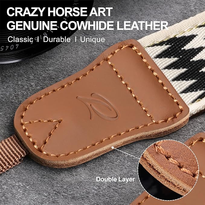 Padwa Lifestyle Diamonds Camera Strap - 1.5" Crazy Horse Cowhide Ends Camera Straps for Photographers, Cute Cotton Weave Soft Suede Fabric Padded Strap fits All Cameras for Adults & Kids - Image 3