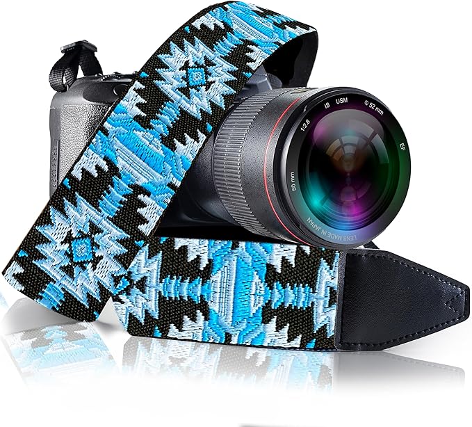 Art Tribute Camera Strap - Shoulder, Crossbody & Neck Camera Strap for Photographers, Fits All Cameras, Canon Nikon Sony Fujifilm, Padded Strap W/Quick Release, Embroidered Cotton & Leather Ends by ArtTribute