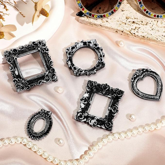 Vicenpal 25 Pcs Vintage Sliver Mini Vintage Picture Frames Bulk | Small Vintage Photo Frames, Antique, Resin, Baroque, Ornate, Cute Wallet Size, for DIY Jewelry Gifts Christmas Wedding Decor - Image 6