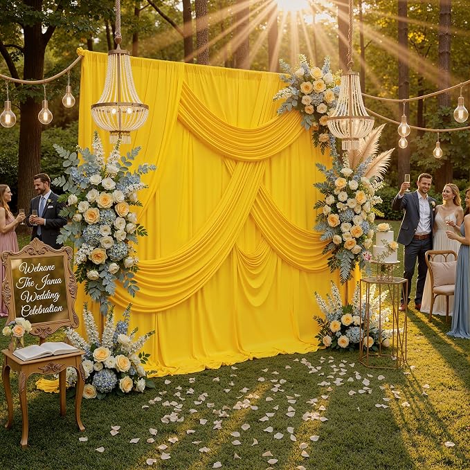 10x8ft Wrinkle Free Yellow Backdrop Curtain Panels, Thick Polyester Lemon Yellow Backdrop Drapes for Wedding Birthday Party Background Baby Shower - Image 7