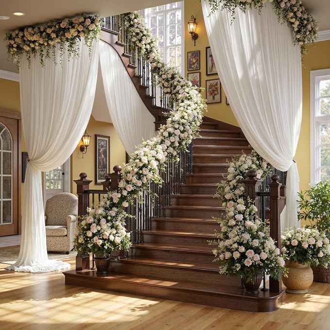 10x12 ft White Backdrop Curtains for Weddings Parties, Birthdays and Photos | 2 Panels 5x12 ft, Wrinkle-Free Polyester Drapes, Washable, Ironable, 4 in Rod Pocket for Baby Showers Photography Background - Image 9