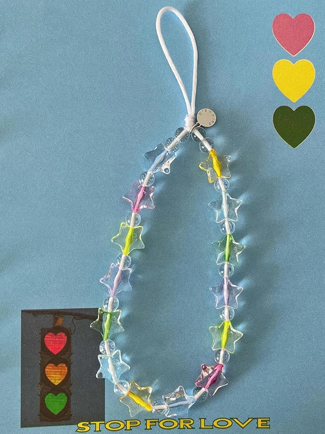 Drawwind Phone Charm Beaded Wristlet Strap Universal Cell Phone Lanyard Cute Bracelet Wrist Strap Beaded Chain String Handmade Accessories for Case Camera Bags (Dream Star) - Image 4