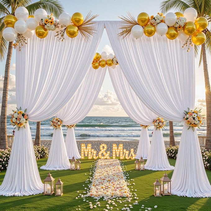 32ftx10ft Wrinkle Free White Backdrop Curtain - 10 Feet Photography Backdrop Drapes, Silky Polyester Back Drop Cloth for Wedding Baby Shower Balloon Arch Background - Image 2